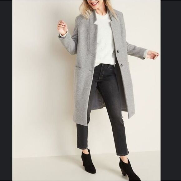 Old Navy Brushed Knit Long Line Coat Size Large Gray Wool Blend Classic Winter - Picture 8 of 10